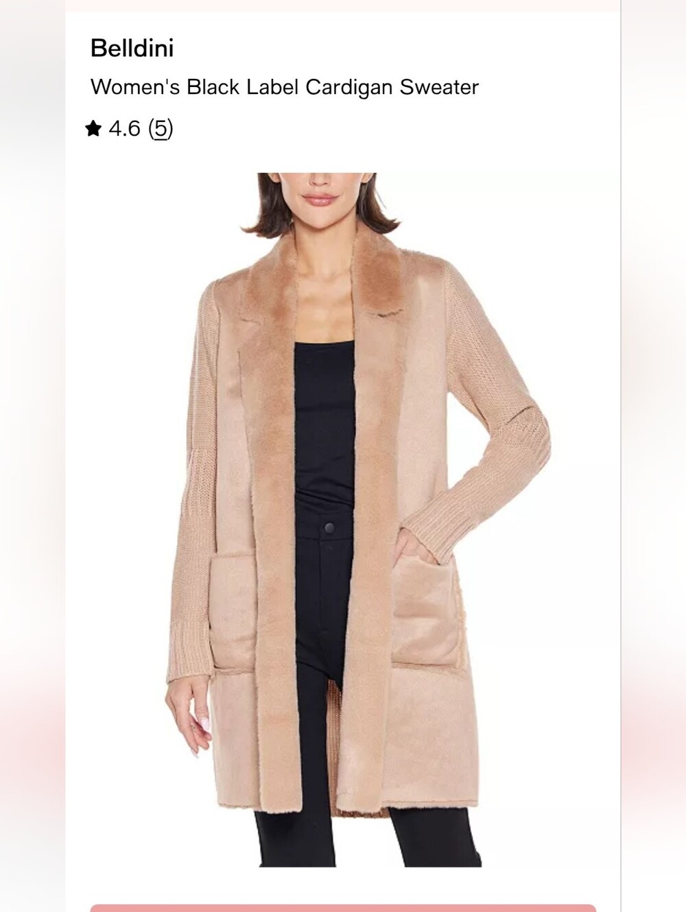 Belldini Long Plush-Trim Cardigan in Blush Porcini Pink